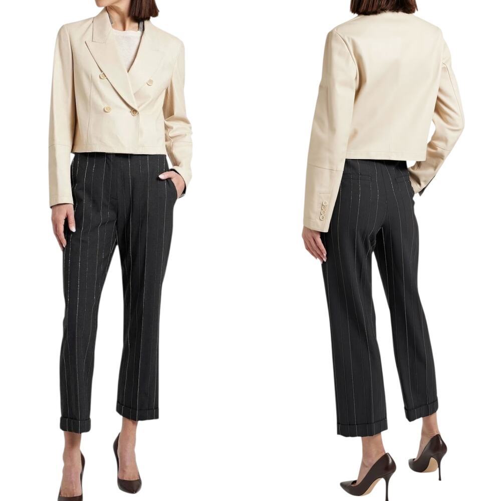 Brunello Cucinelli, Women's Wool-Blend Straight-Leg Pants, Grey Size 40 IT, 4 US